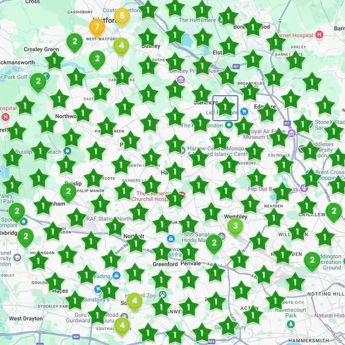 Citywide geo-grid scan covered in number 1 ranking pins